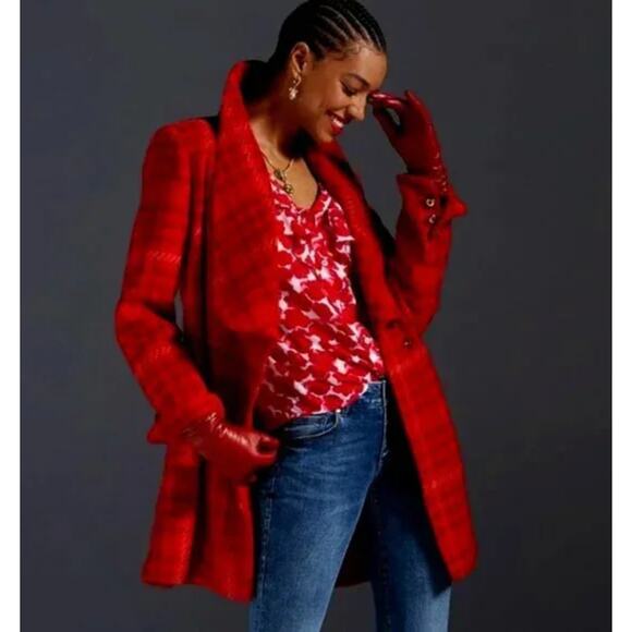 Cabi Evita Red Plaid Wrap Coat Belted Shawl Collar Women’s L #4295 - Picture 3 of 11
